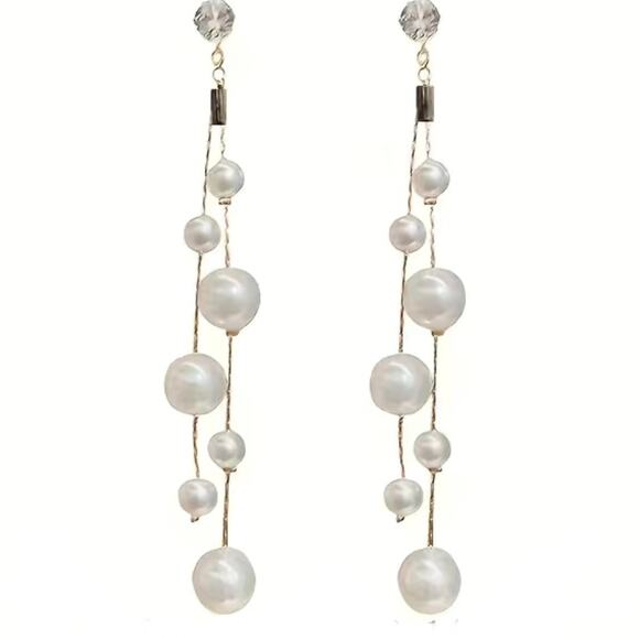 Pearl Earrings on Chain - Picture 1 of 3